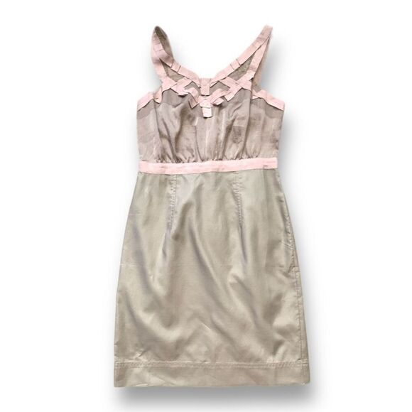 Loft Dress Tan Mauve Pink Tulle Origami Sleeveless Empire Waist Petite Mini - Picture 1 of 8